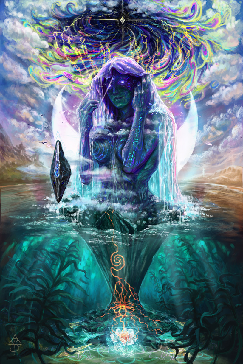 The Moon / Thetys, original tarot artwork from the Akasha Codex