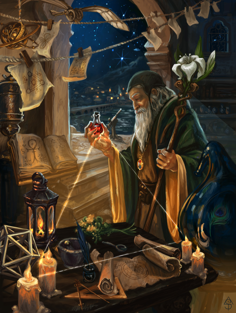 The Hermit, original tarot artwork from the Akasha Codex